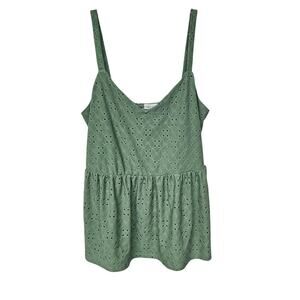 Urban Rose Dress Womens 2X Green Eyelet Sleeveless Babydoll Summer Tank Top